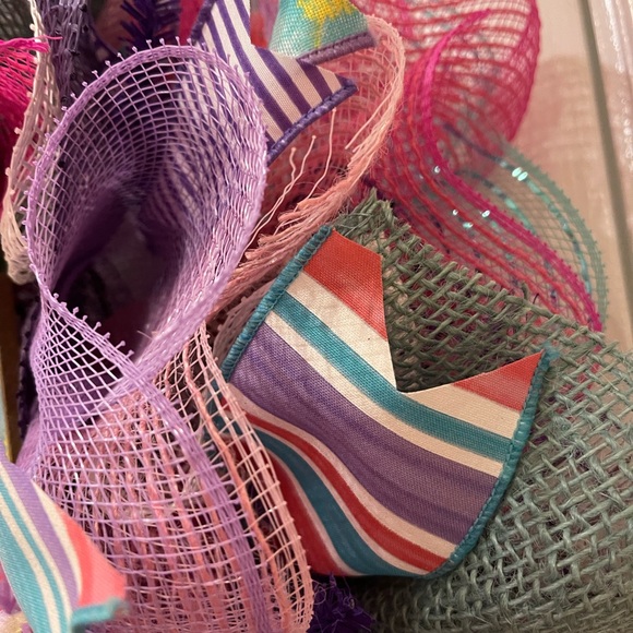 “Welcome” wreath - happy colorful 24” super full wreath! Very luxe ribbons! - Picture 3 of 8